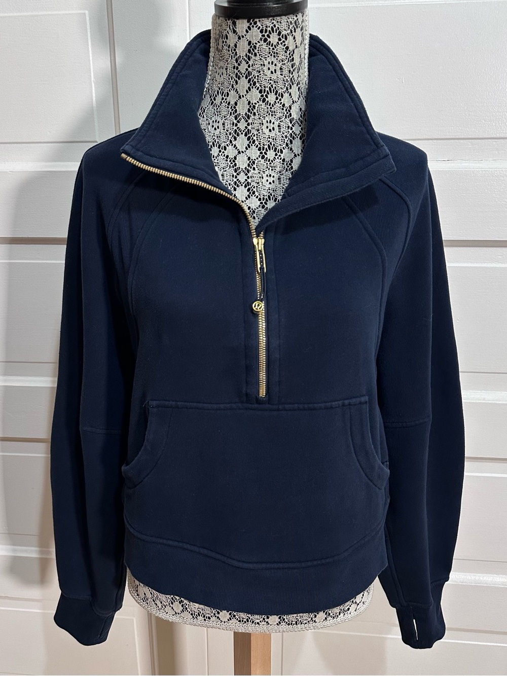 Lululemon Scuba Oversized Half-Zip Funnel Neck Size M/L Navy Blue GOLD Soft $138
